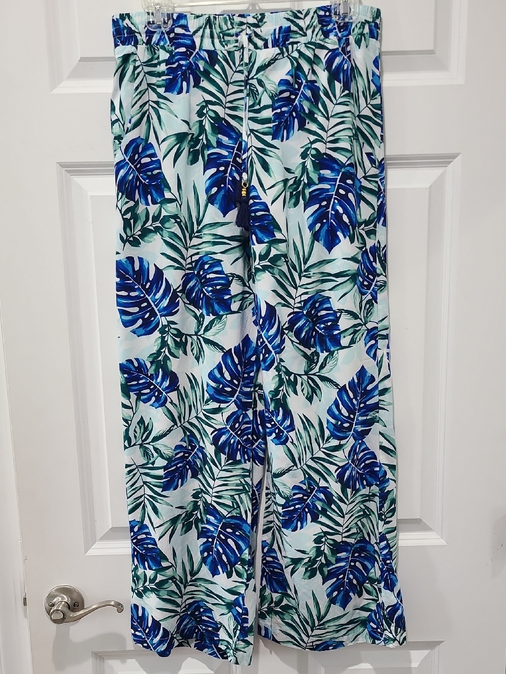 Tommy Bahama Blue Green Tropical Palm Leaf Wide-Leg Beach Cruise Cover Up Pants